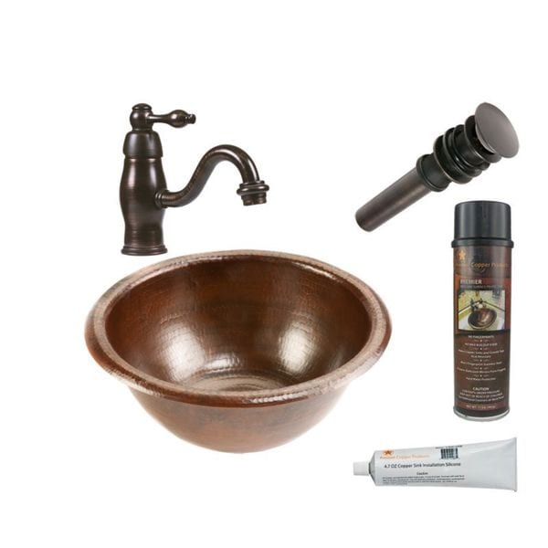 Handmade Self Rimming Hammered Copper Sink with Orb Faucet (Mexico)