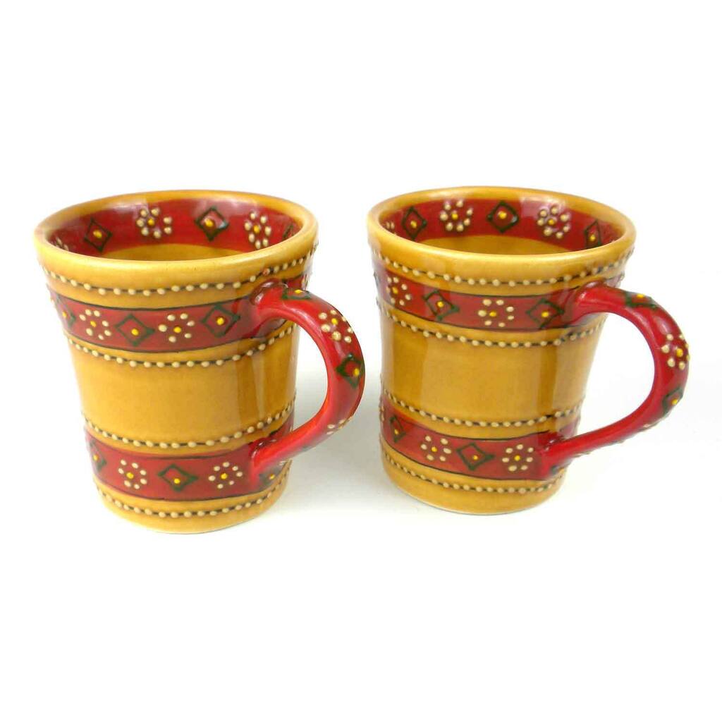 Set of 2 Handmade Flared Mugs in Honey Encantada Pottery (Mexico)