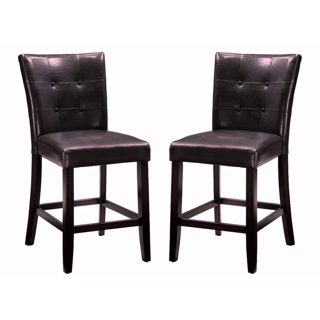 Dark Brown Button Tufted Counter-deight Dining Stools (Set of 2)