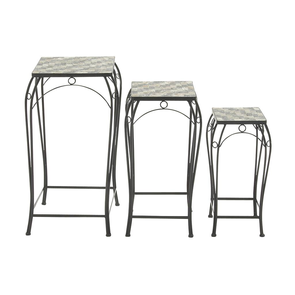 Grey Metal Stone Plant Stand (Set of 3)