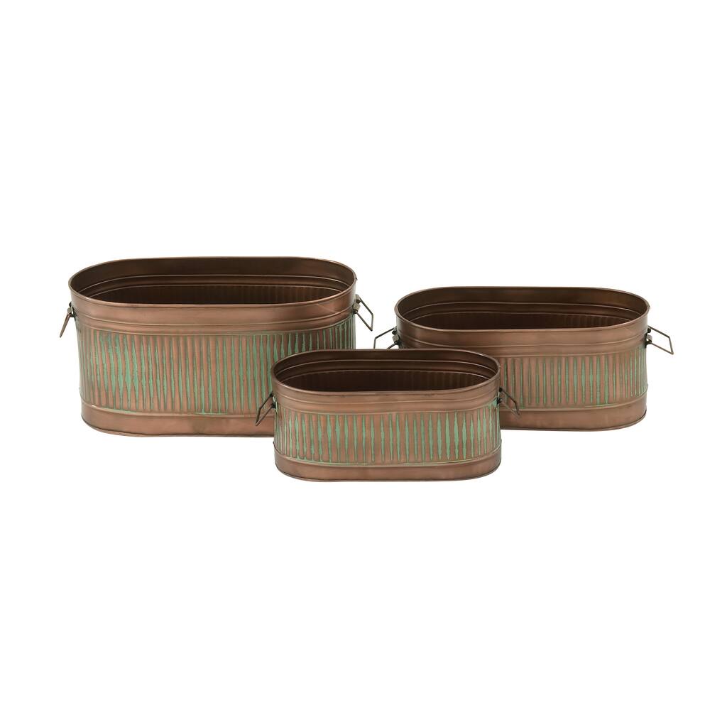Indoor/ Outdoor Green Metal Planter (Set of 3)