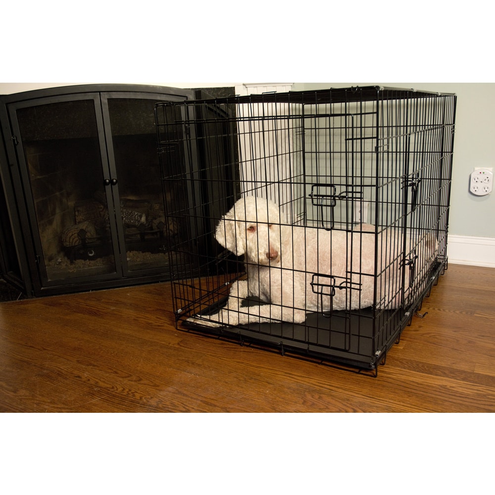 Dog Crate with Cushion and Tray Heavy Duty Dog Kennel Double Doors - Bed  Bath & Beyond - 37417493