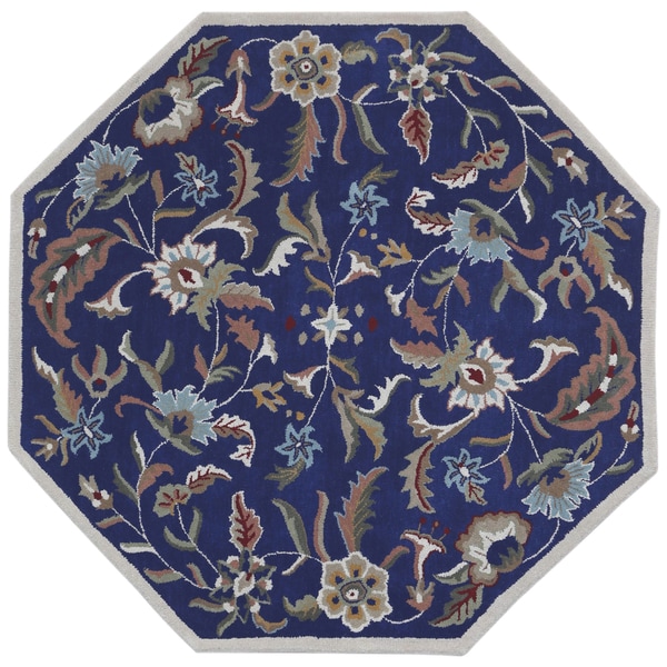 Blue Wool Traditions Paradise (8'x8') Octagon Rug - 8' x 8' Octagon