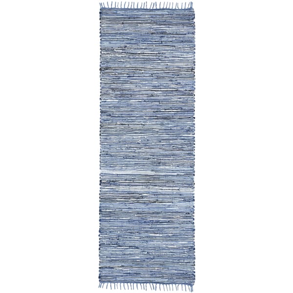 Blue Matador Leather & Denim (2.5'x14') Runner - 2'6" x 14'