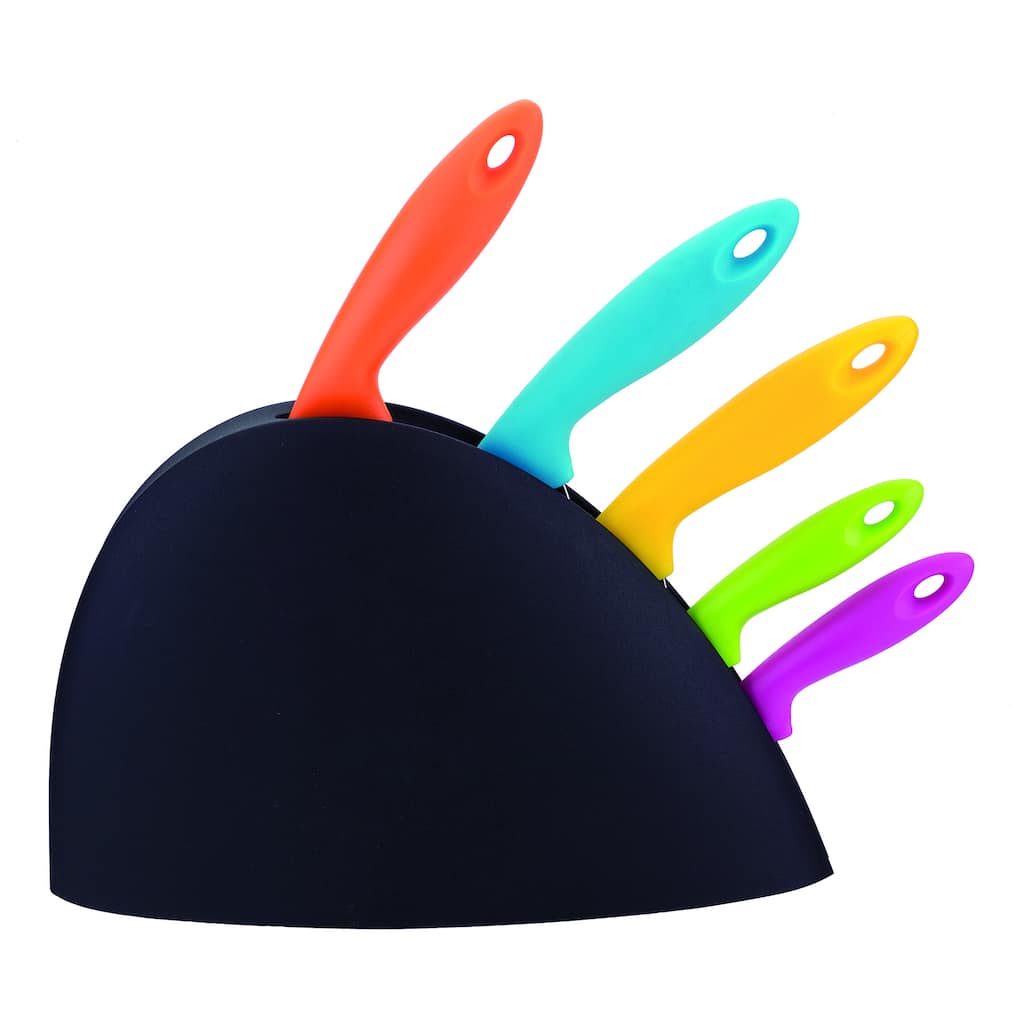 Home Basics Soft Grip Stainless Steel Multi Color Knife 5-piece Set with Block