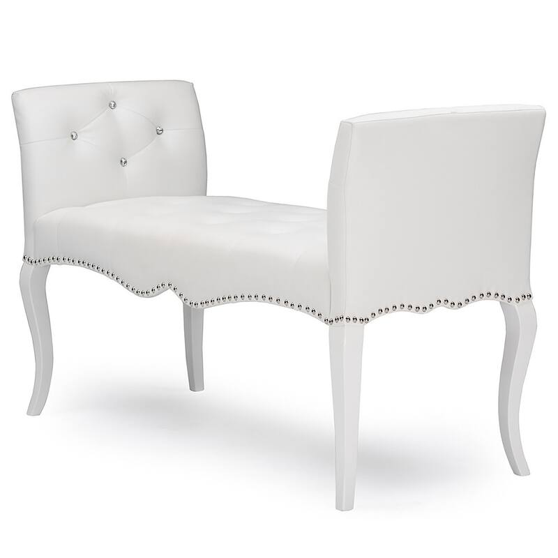 Breslin Contemporary White PU Leather Upholstered And Tufted Bench With Nail Trim And Wood Legs In Coaster White Finish