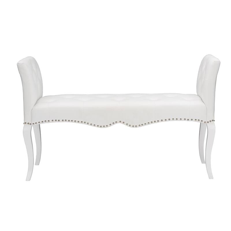 Breslin Contemporary White PU Leather Upholstered And Tufted Bench With Nail Trim And Wood Legs In Coaster White Finish