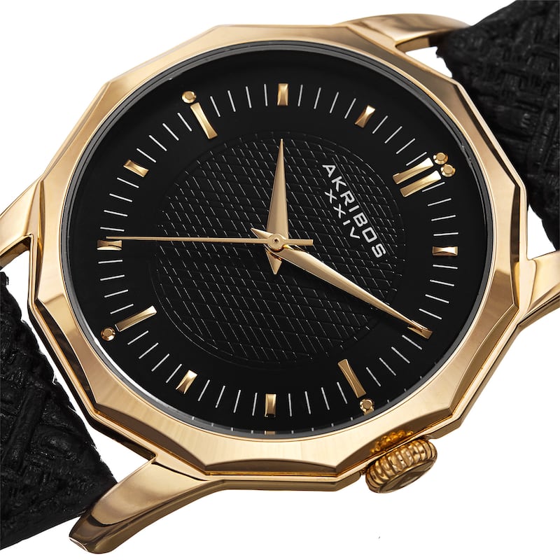 Akribos XXIV Men's Quartz Dodecagon Shape Bezel Leather Gold-Tone Strap Watch - GOLD