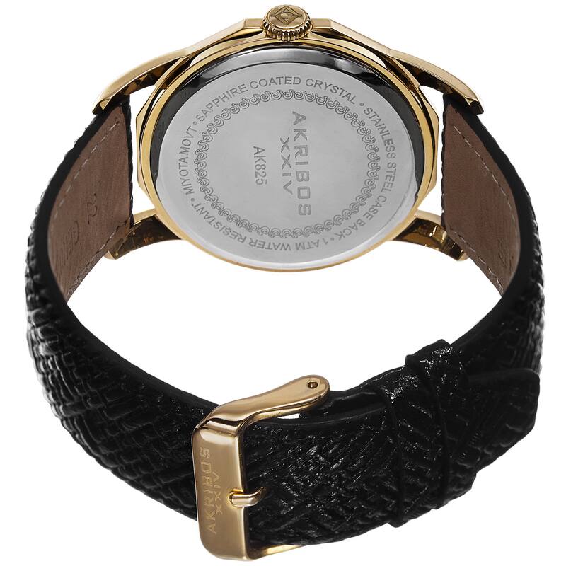 Akribos XXIV Men's Quartz Dodecagon Shape Bezel Leather Gold-Tone Strap Watch - GOLD