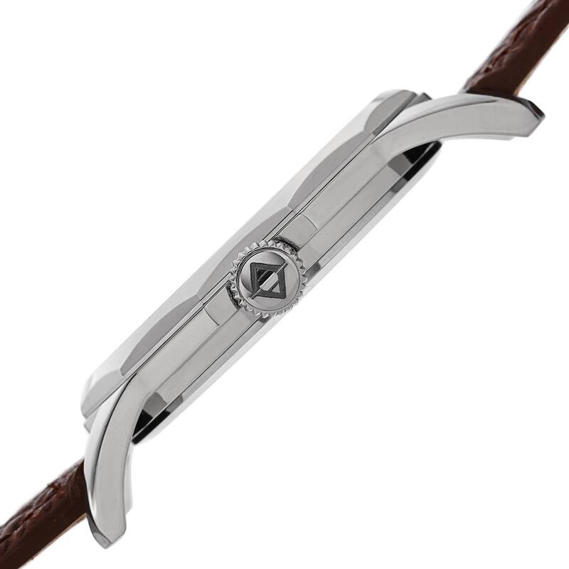 Akribos XXIV Men's Quartz Dodecagon Shape Bezel Leather Silver-Tone Strap Watch - silver