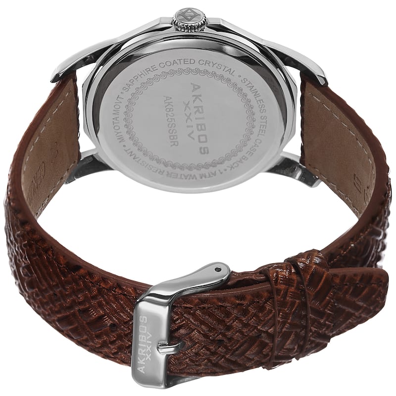 Akribos XXIV Men's Quartz Dodecagon Shape Bezel Leather Silver-Tone Strap Watch - silver
