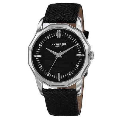 Akribos XXIV Men's Quartz Dodecagon Shape Bezel Leather Silver-Tone Strap Watch - silver