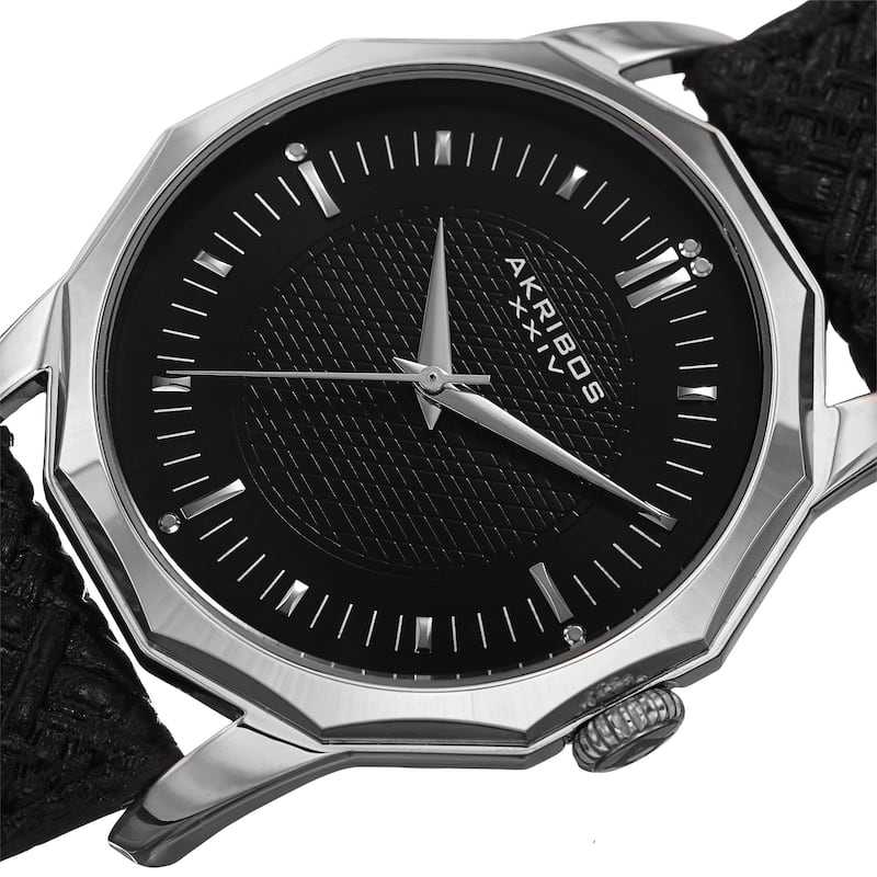 Akribos XXIV Men's Quartz Dodecagon Shape Bezel Leather Silver-Tone Strap Watch - silver