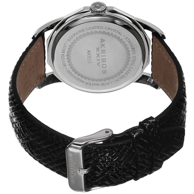 Akribos XXIV Men's Quartz Dodecagon Shape Bezel Leather Silver-Tone Strap Watch - silver