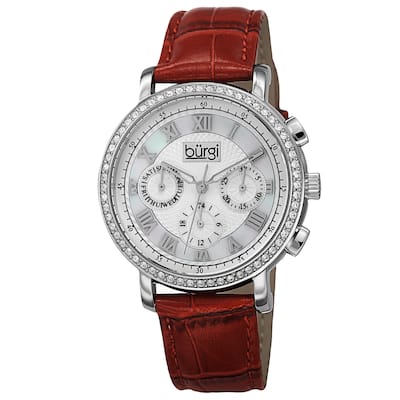 Burgi Ladies Swiss Quartz Multifunction Dual-Time Leather Red Strap Watch