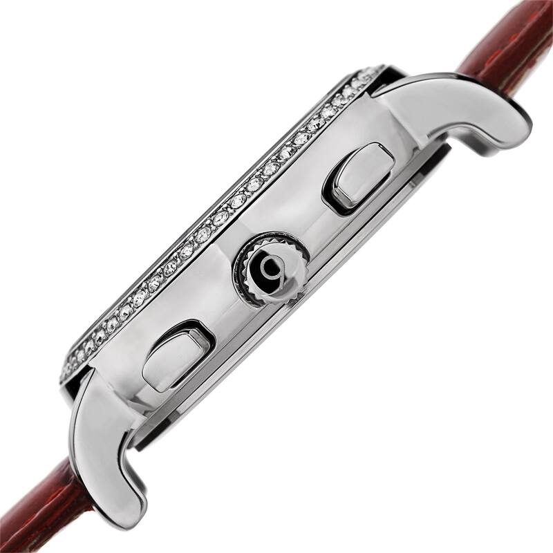 Burgi Ladies Swiss Quartz Multifunction Dual-Time Leather Red Strap Watch