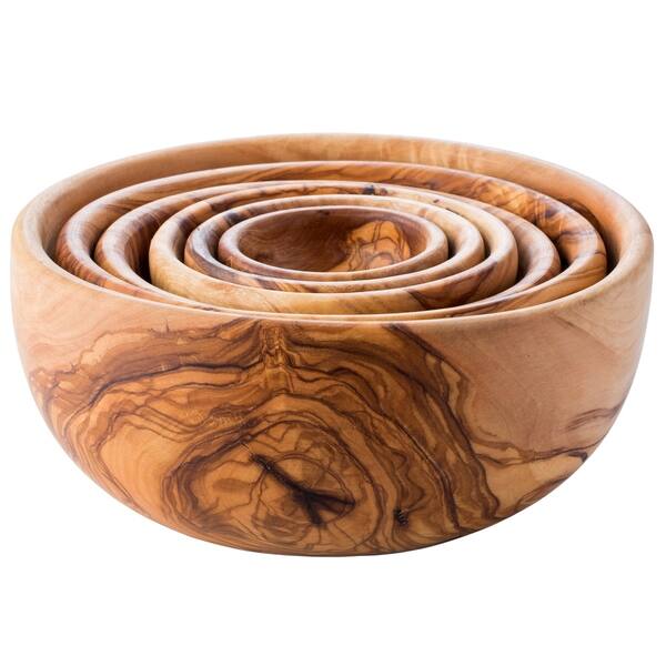 Handmade Olive Wood Nesting Bowls Set of 6 (Tunisia)