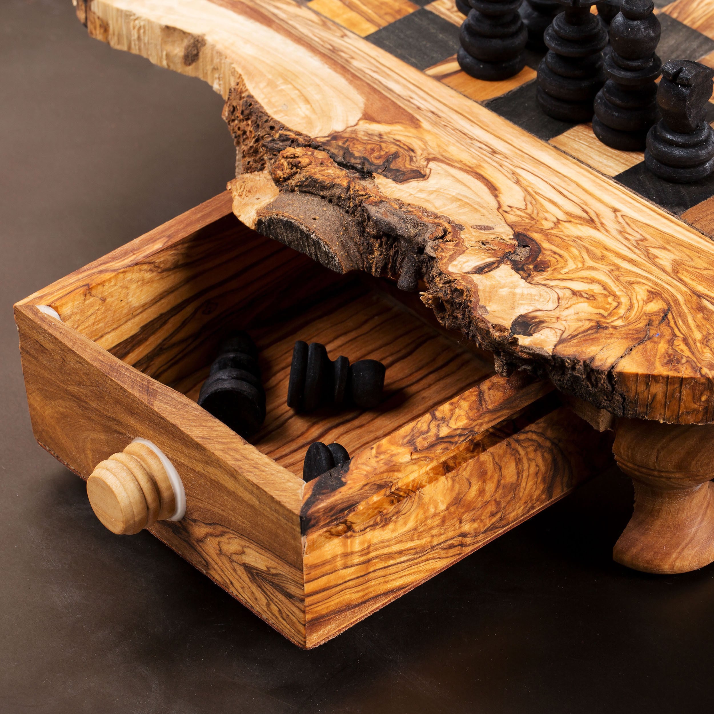 Large Olive wood Chess Board 16 x 16 Rustic Live Edge with 32 hand-c –  Maison Carthage