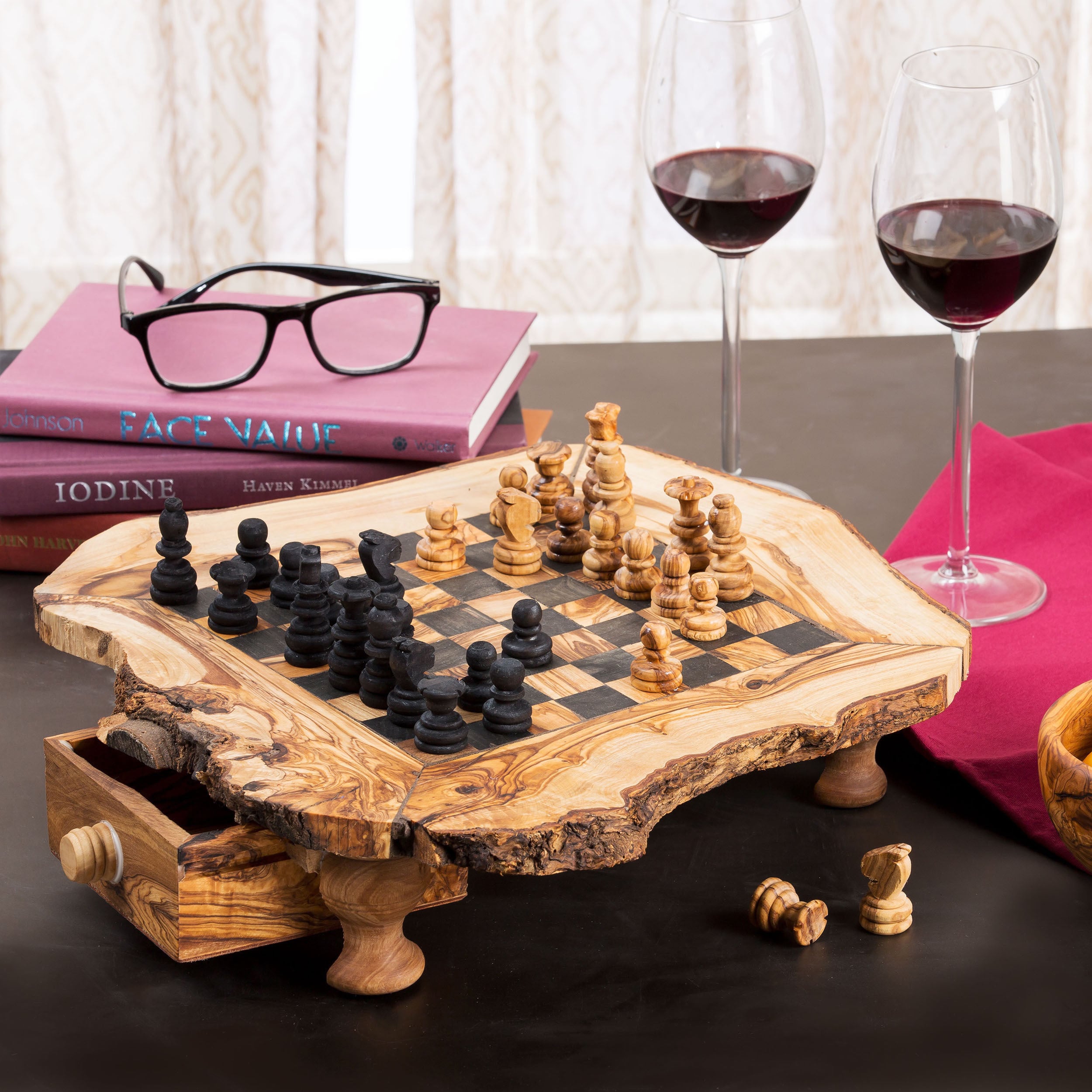 Beldinest Handmade Large Olive Wood Chess Board Set (Tunisia) 