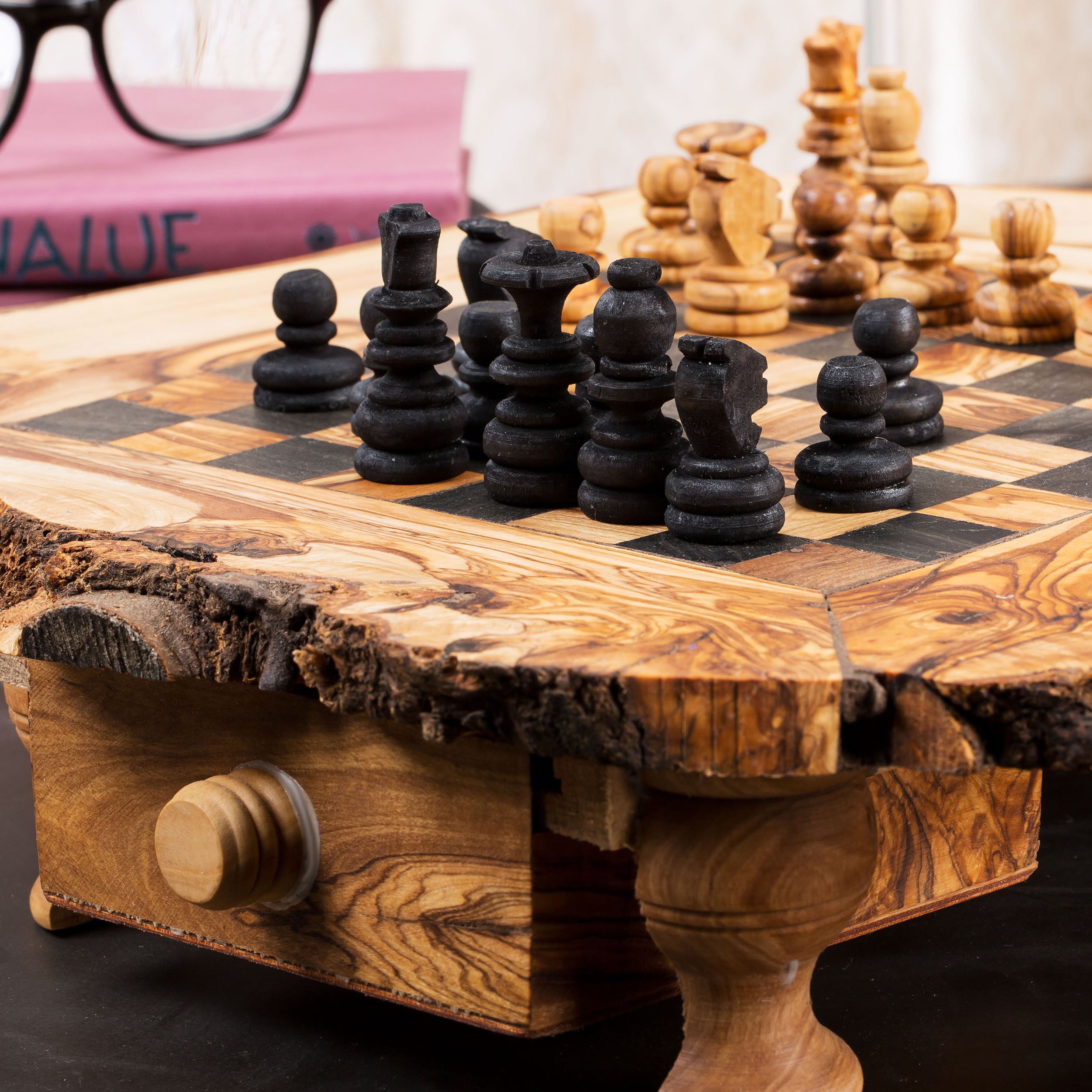 Beldinest Handmade Large Olive Wood Chess Board Set (Tunisia) 