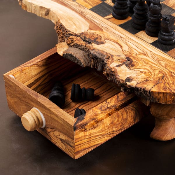Handmade Large Olive Wood Chess Board Set Tunisia On Olive Wood Chess Board Set