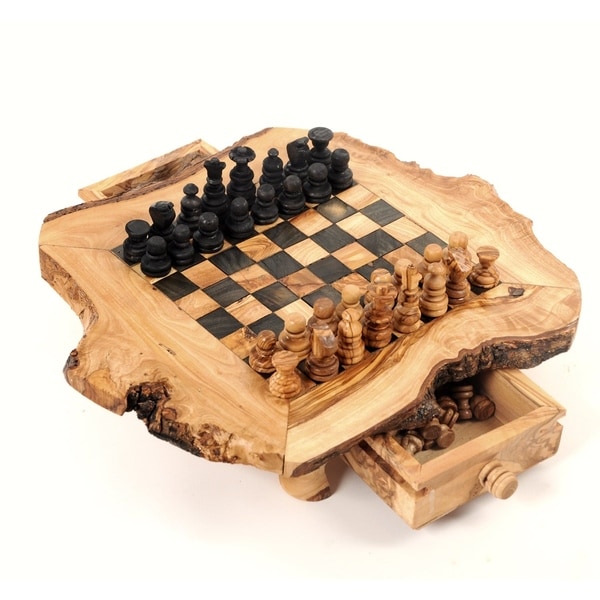 Handmade Large Olive Wood Chess Board Set (Tunisia) - n/a