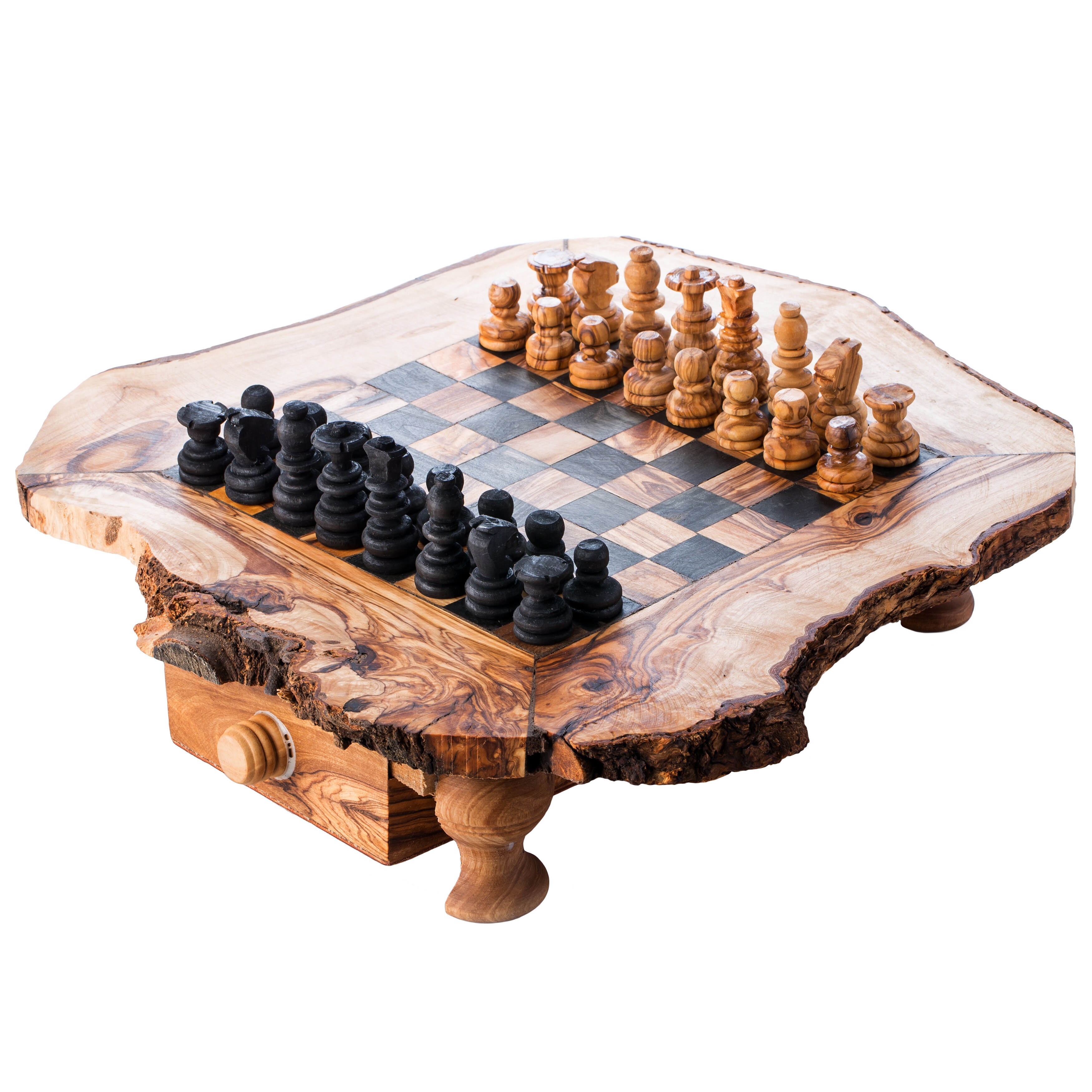 Handmade Olive Wood Chess Board Live Edge Base -  Canada