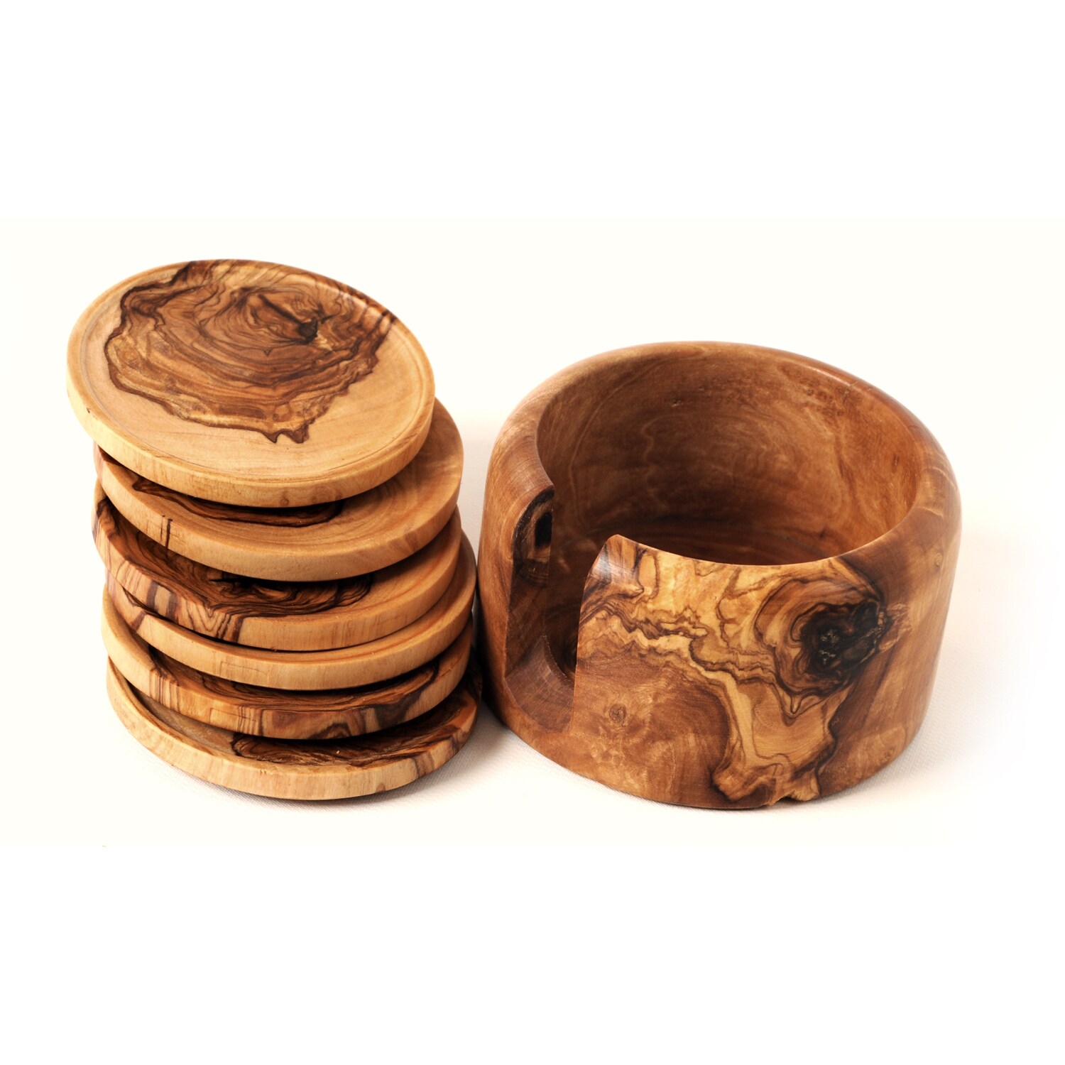 Set of 6 Rustic Coasters, Wooden Glass Coasters, Made From Olive Wood by  Hand 
