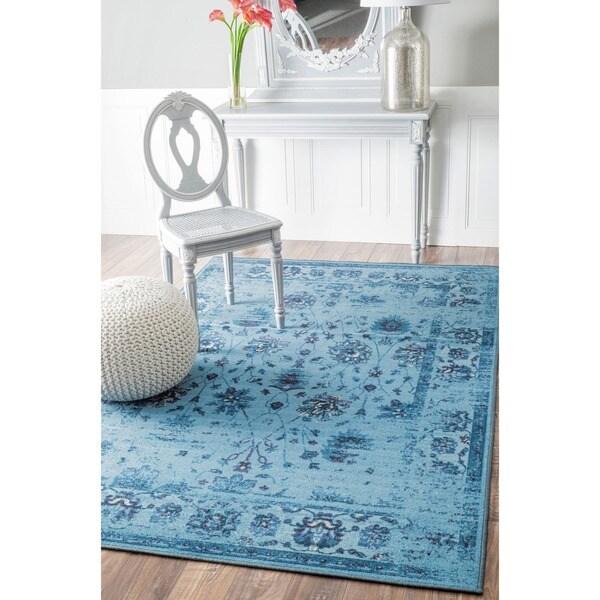 nuLOOM Traditional Vintage Inspired Overdyed Floral Turquoise Rug (8' x
