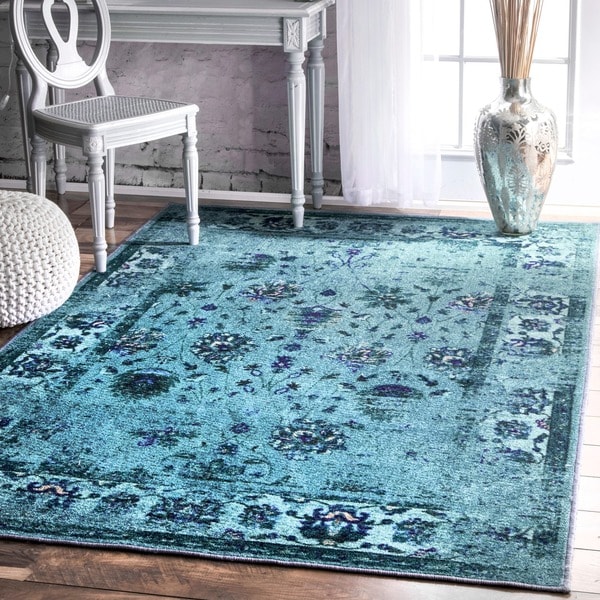 nuLOOM Turquoise Traditional Vintage Inspired Overdyed Floral Area Rug