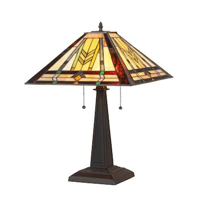 Tiffany Style Mission Design 2-light Bronze Table Lamp