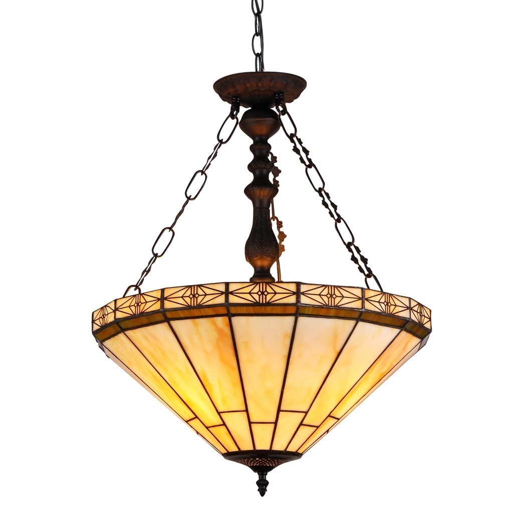 Tiffany Style Mission Design 2-light Bronze Inverted Pendant