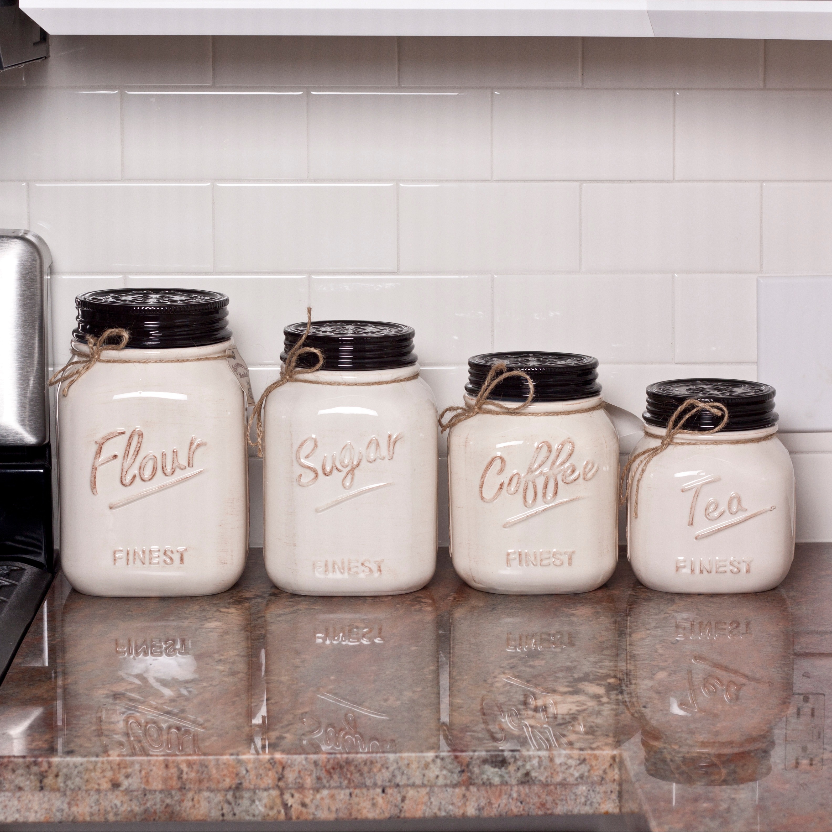 Rustic Farmhouse White Ceramic Mason Jar Kitchen Utensil & Flatware Ho –  MyGift