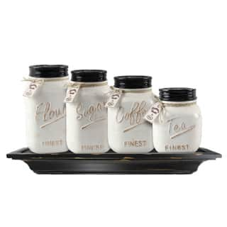 Ceramic Farmhouse Mason Jar Canister Set (Set of 4)