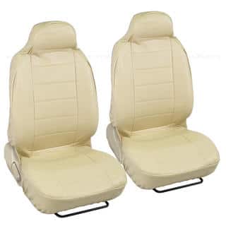 Deluxe Faux Beige Leather Front Pair High Back Car Seat Covers