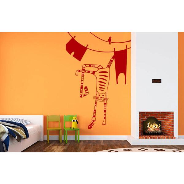 Funny Hanging Cat Vinyl Sticker Wall Art Bed Bath & Beyond 10187627