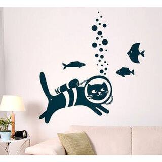 Scuba Cat Sticker Cat Scuba Diver Vinyl Sticker Wall Art - Bed Bath & Beyond - 10187635