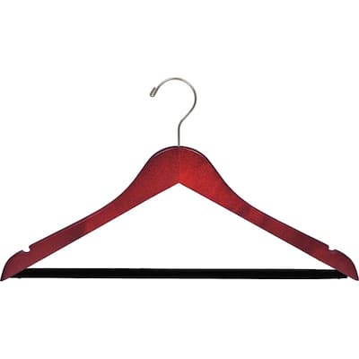 Cherry Finish Suit Hanger with Black Velvet Non-Slip Bar, Box of 50 Flat Hangers with Notches
