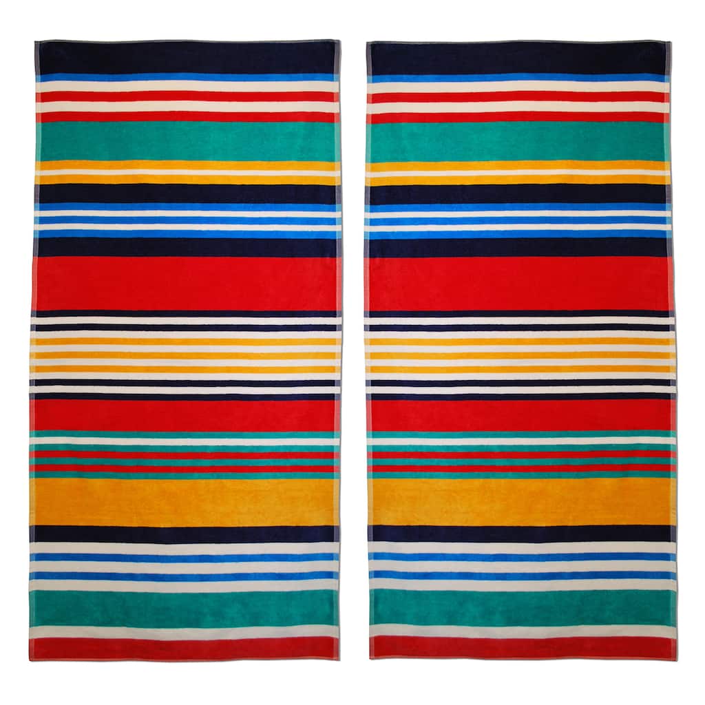 Superior Multi Stripes Jacquard Cotton Beach Towels (Set of 2)