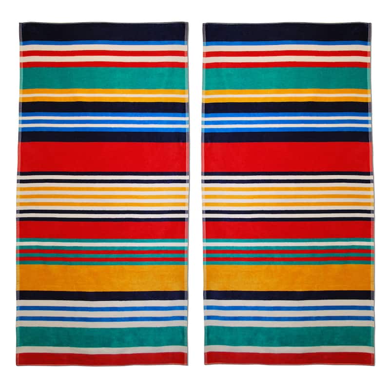 Superior Multi Stripes Jacquard Cotton Beach Towels (Set of 2)