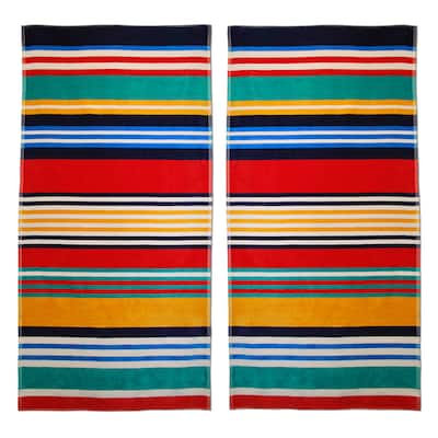 Superior Multi Stripes Jacquard Cotton Beach Towels (Set of 2)