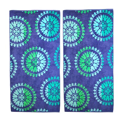 Superior Oversized Spin Wheels Jacquard Cotton Beach Towels (Set of 2)