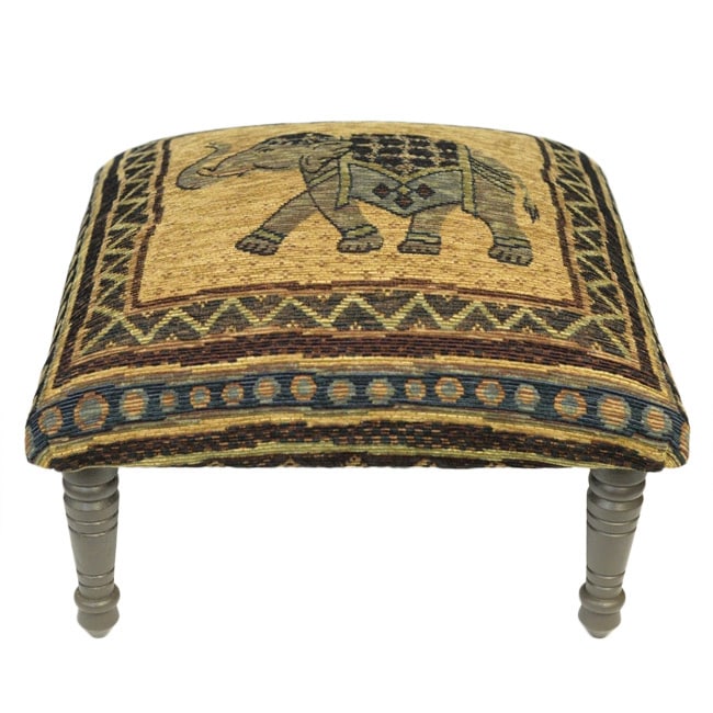 Corona Decor Hand woven Tan/ Red Floral Footstool   16283673