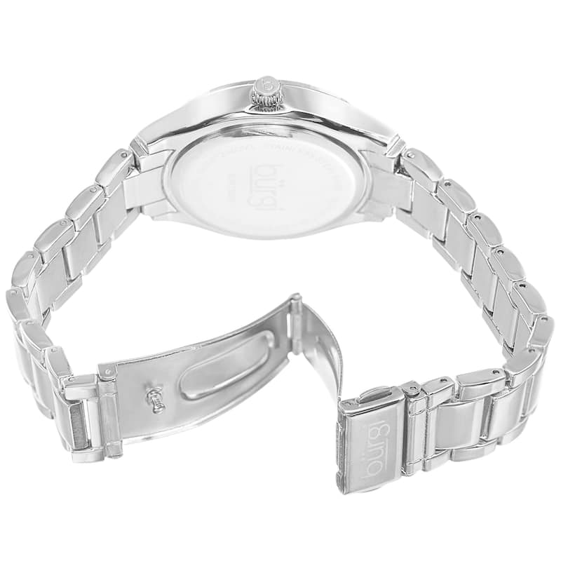Burgi Women's Quartz Swarovski Crystals Date Silver-Tone Bracelet Watch - silver