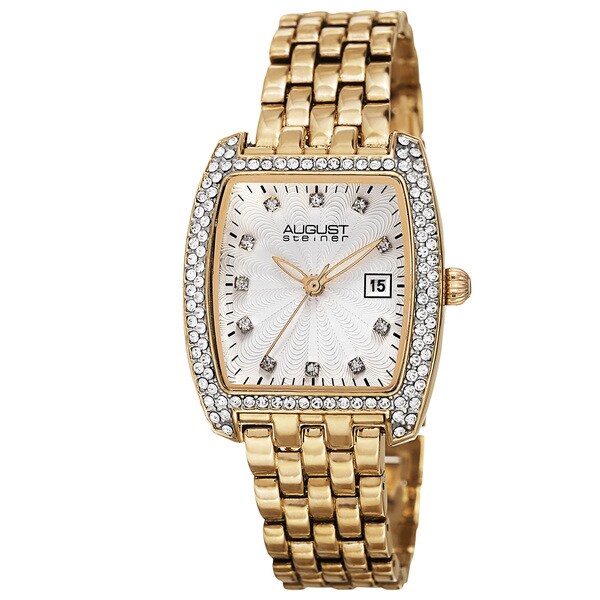 August Steiner Womens Japanese Quartz Genuine Austrian Crystals Date