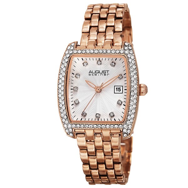 August Steiner Women's Quartz Swarovski Crystals Date Indicator Rose-Tone Bracelet Watch - Gold