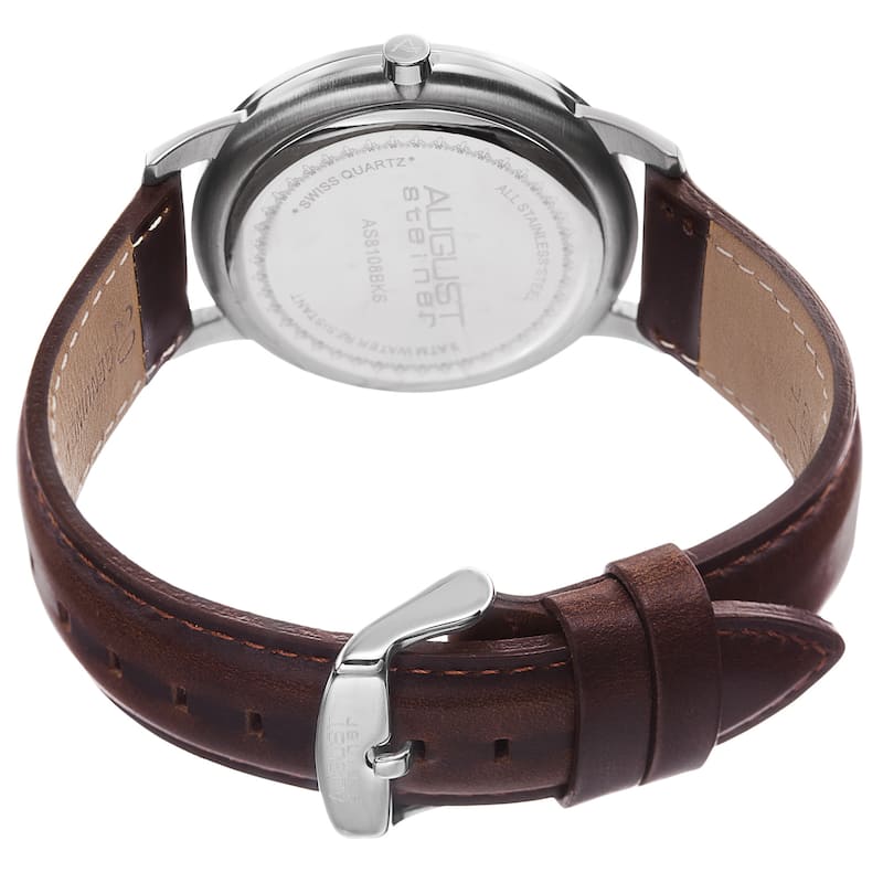 August Steiner Men's Ultra-Thin Swiss Quartz Leather Blue Strap Watch