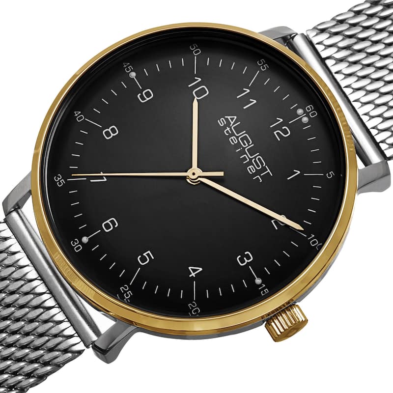 August Steiner Men's Swiss Quartz Mesh Stainless Steel Silver-Tone Strap Watch - silver
