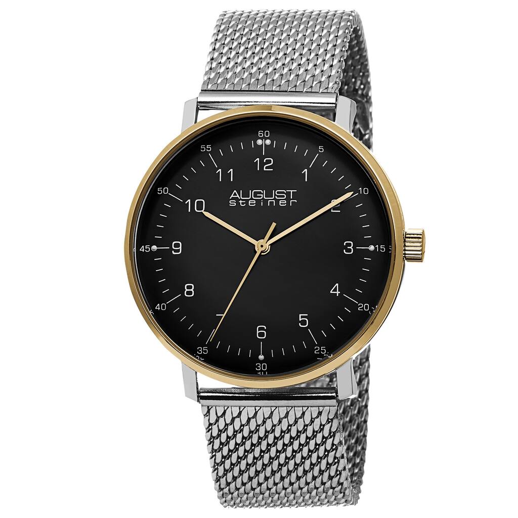 August Steiner Men's Swiss Quartz Mesh Stainless Steel Silver-Tone Strap Watch - silver