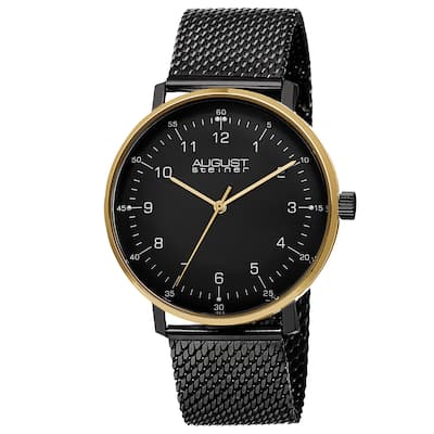 August Steiner Men's Swiss Quartz Mesh Stainless Steel Black Strap Watch